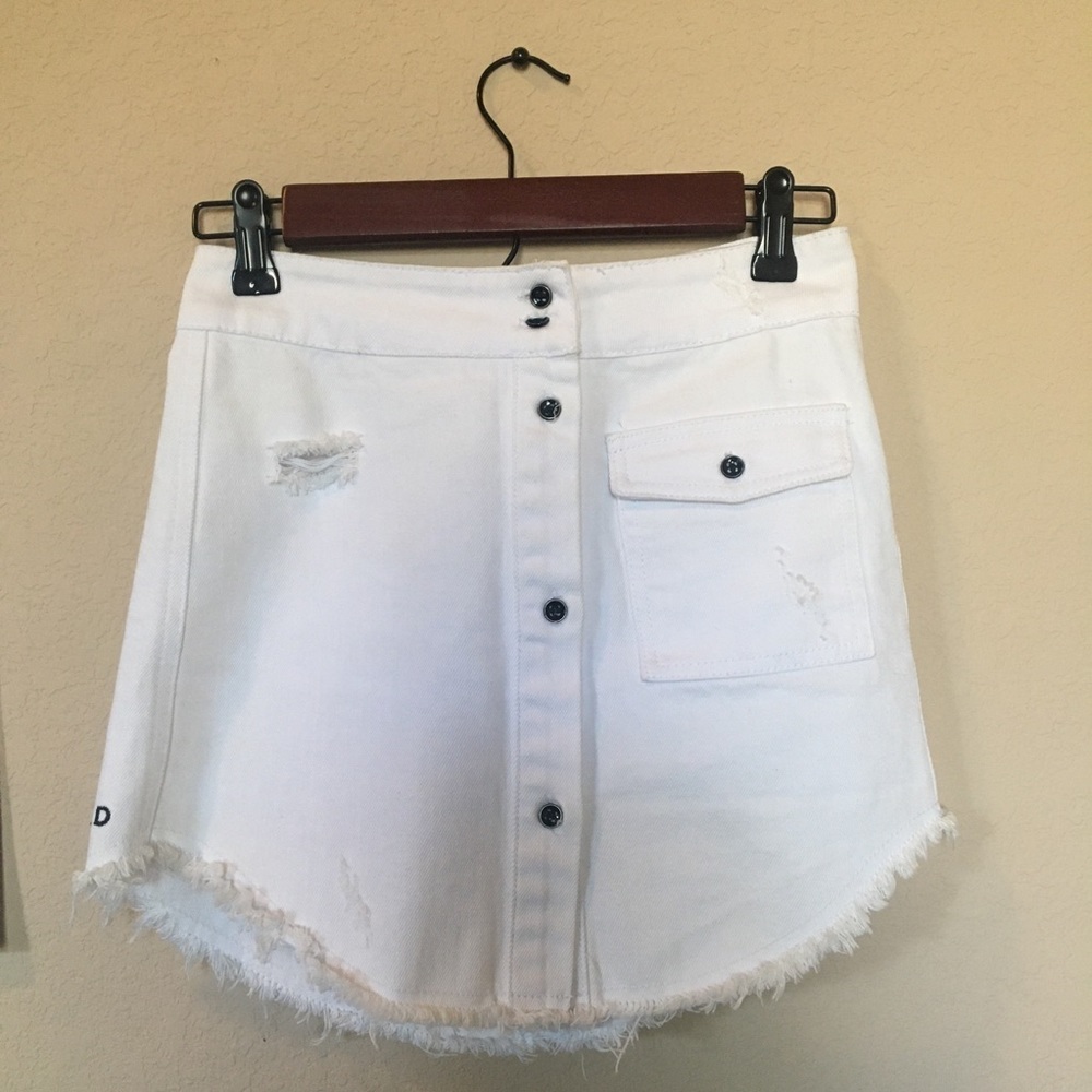 Dead Studios white distressed denim skirt